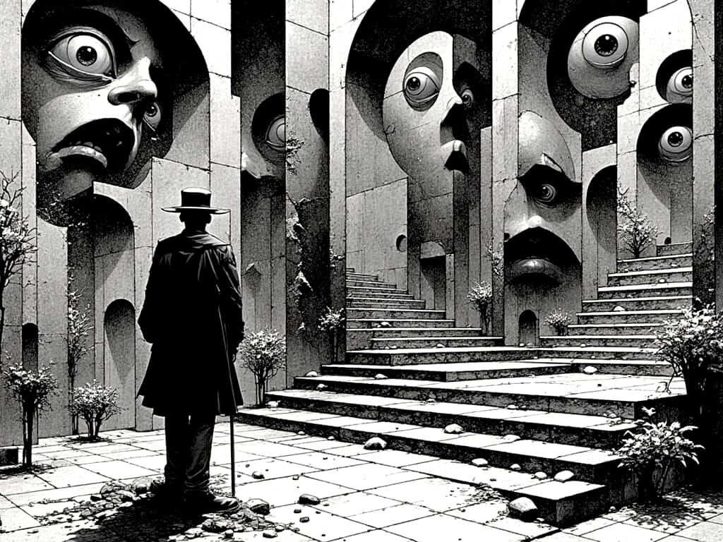 Uncle Sam in Escher-Inspired Klimt Staircase Chaos