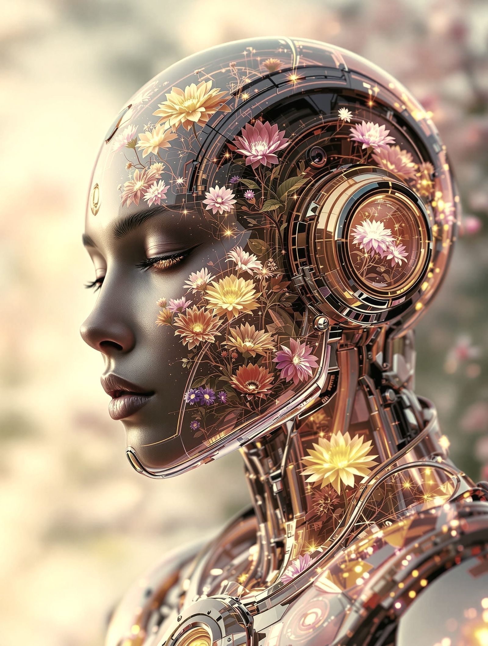 Glowing Robot in Iridescent Light, TRON-Inspired