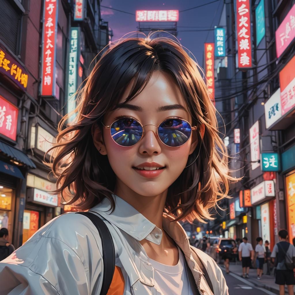 Anime Portrait: Japanese Woman in Neon City