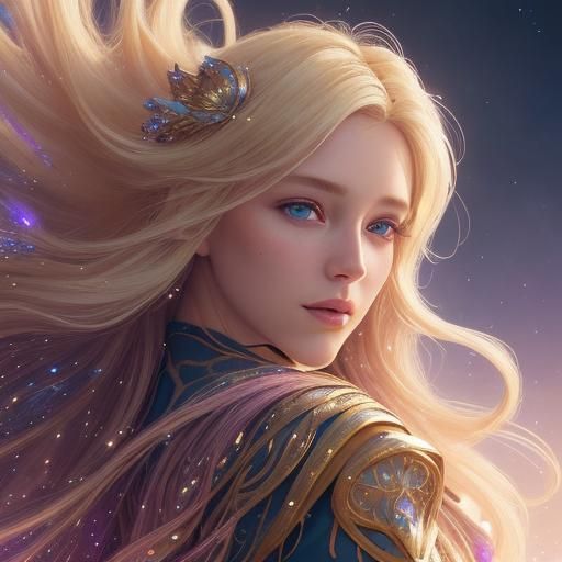 Sparkling Blonde Woman Portrait in Fantasy Art Style
