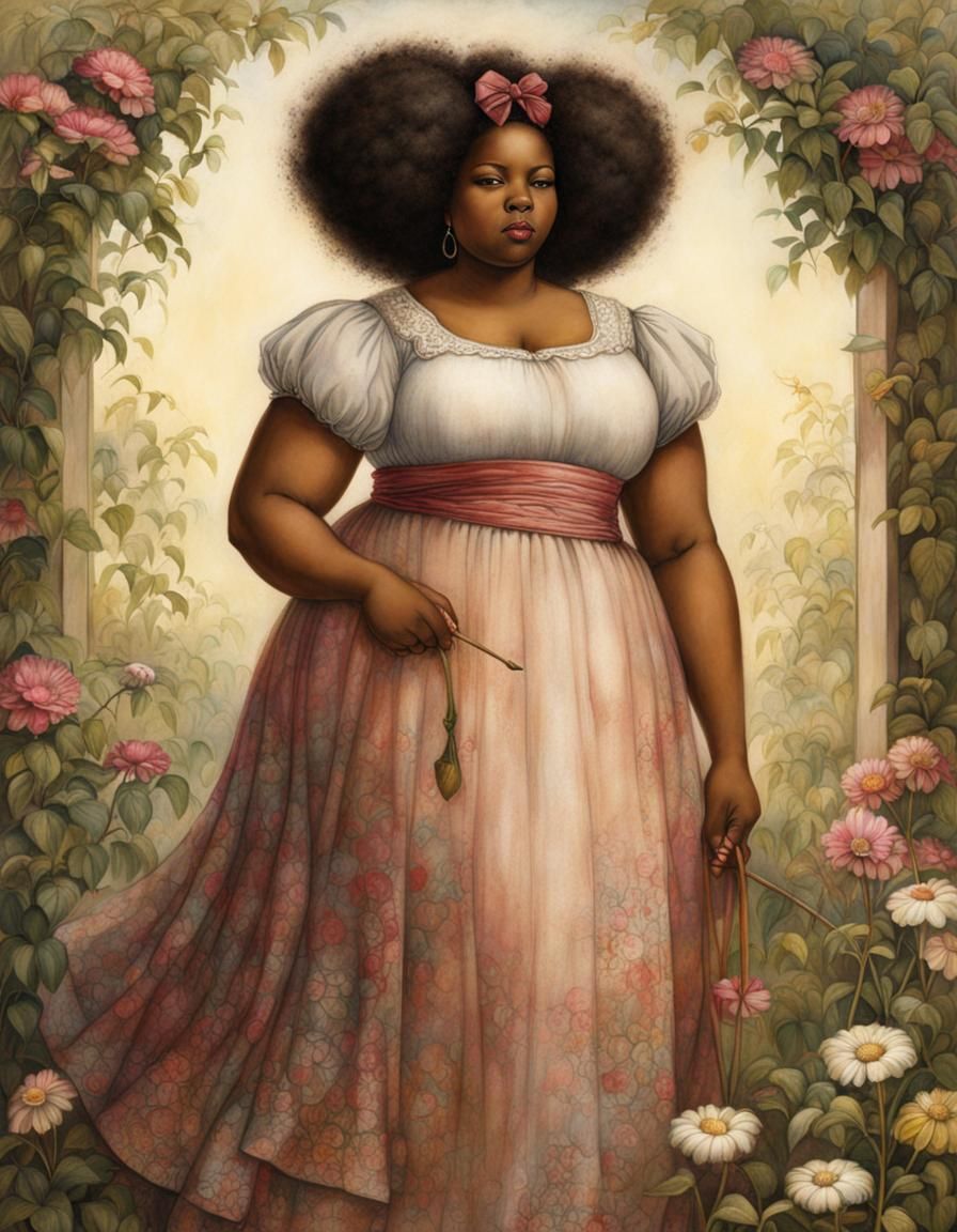 Plus-Sized Woman in Vintage Illustration Style