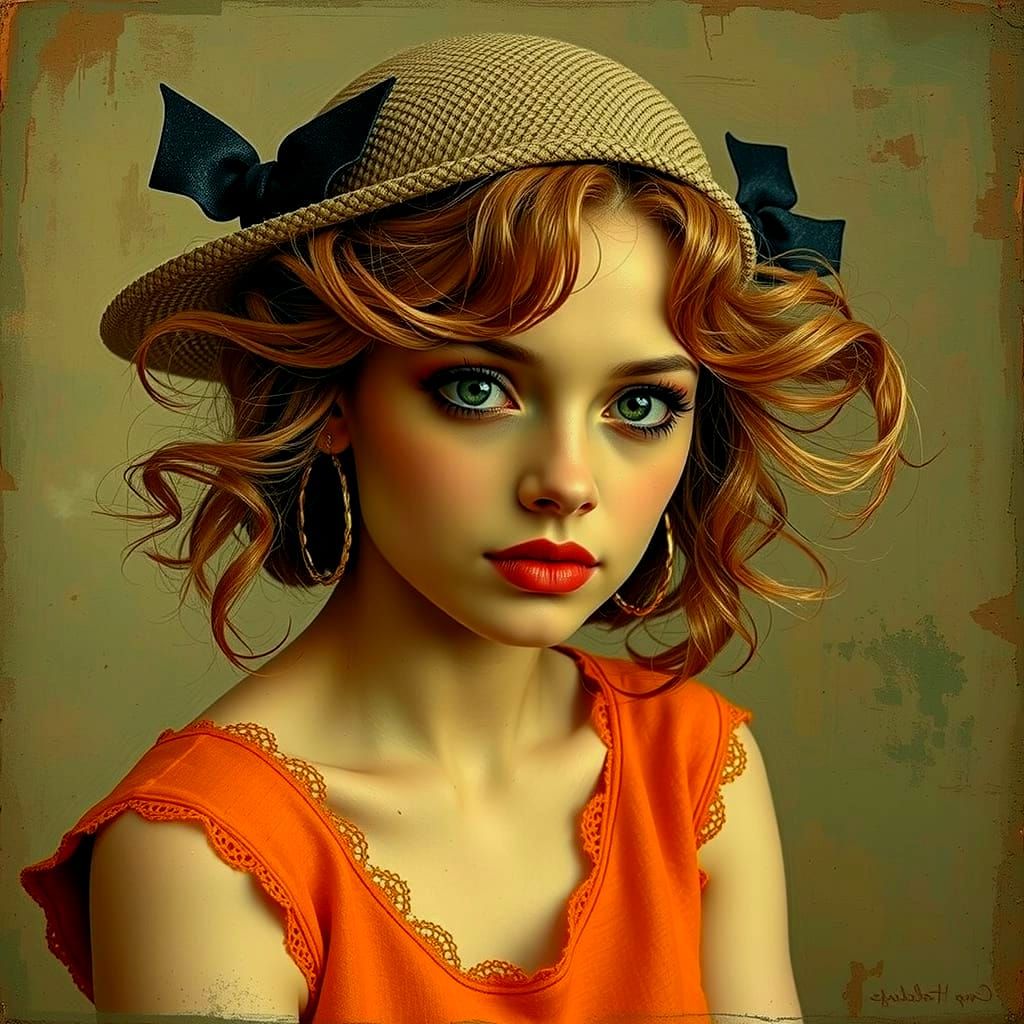 Black and White Portrait of Woman with Crimson Streak