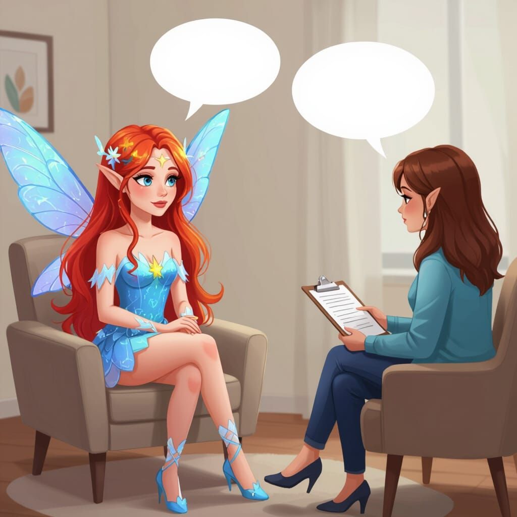 Fairy in Therapy: A Cartoon Illustration