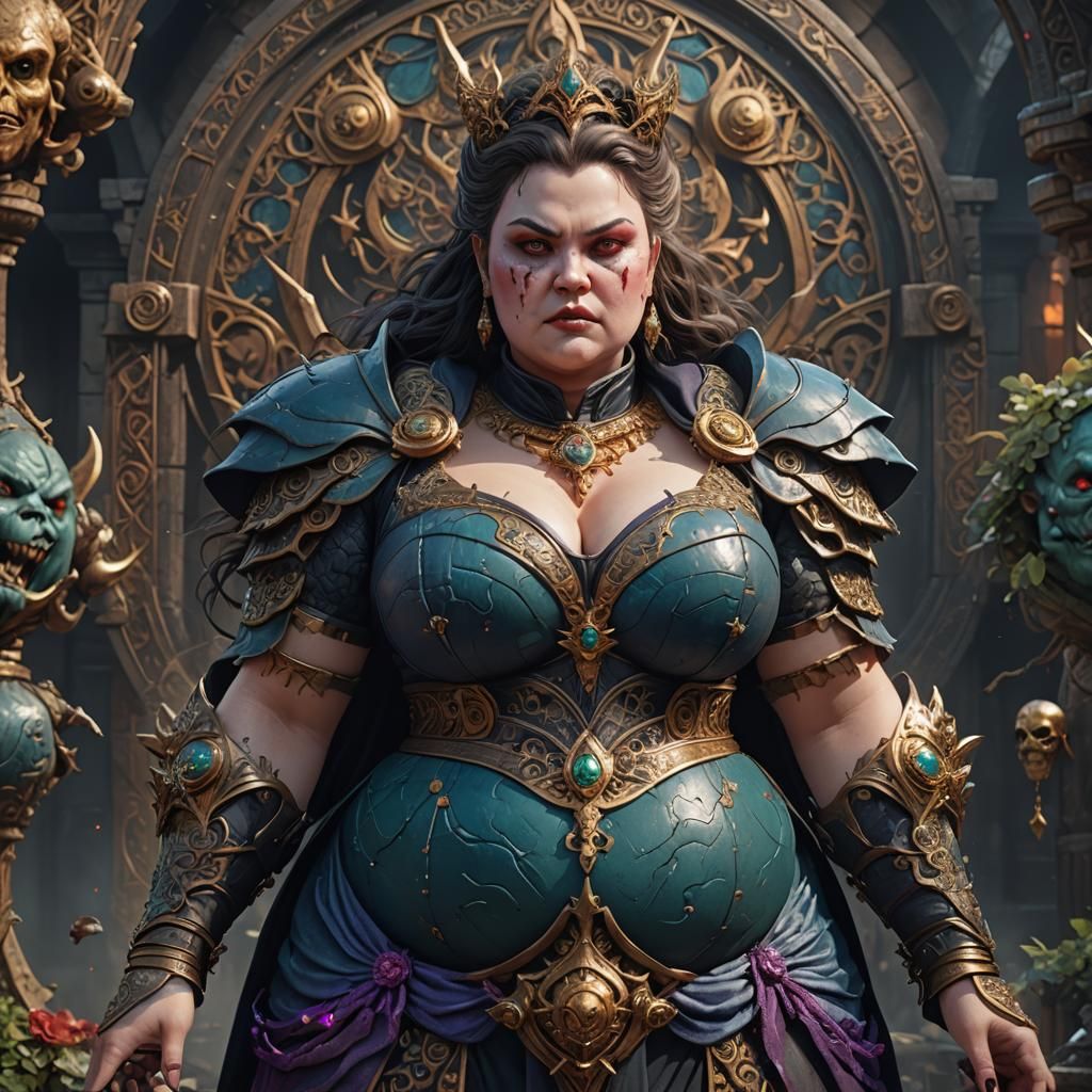 Fantasy Villain: Beautiful Chubby Woman in Detailed Matte Pa...