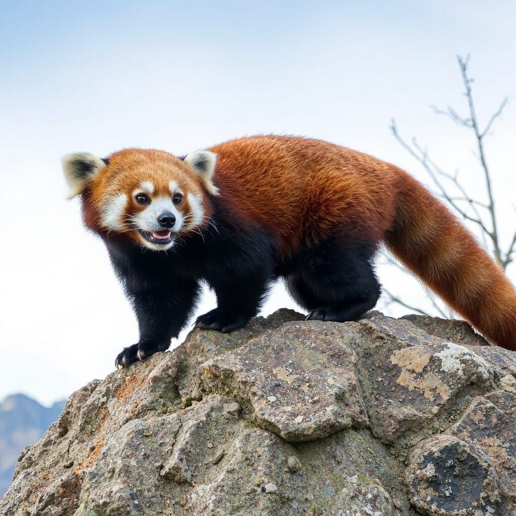 Red Panda Perched on Mountain Top