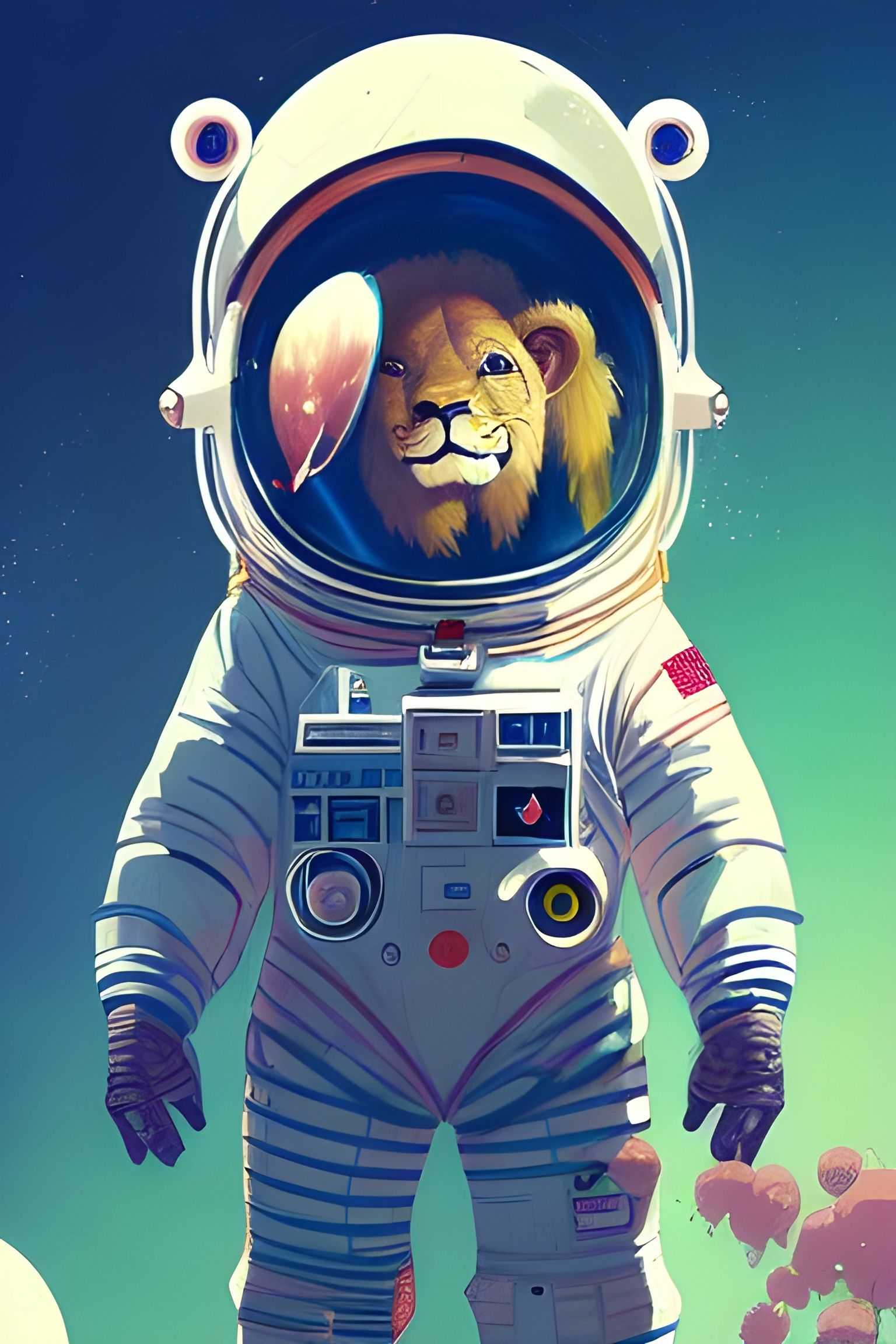 Lion Astronaut in Love: Digital Art Portrait