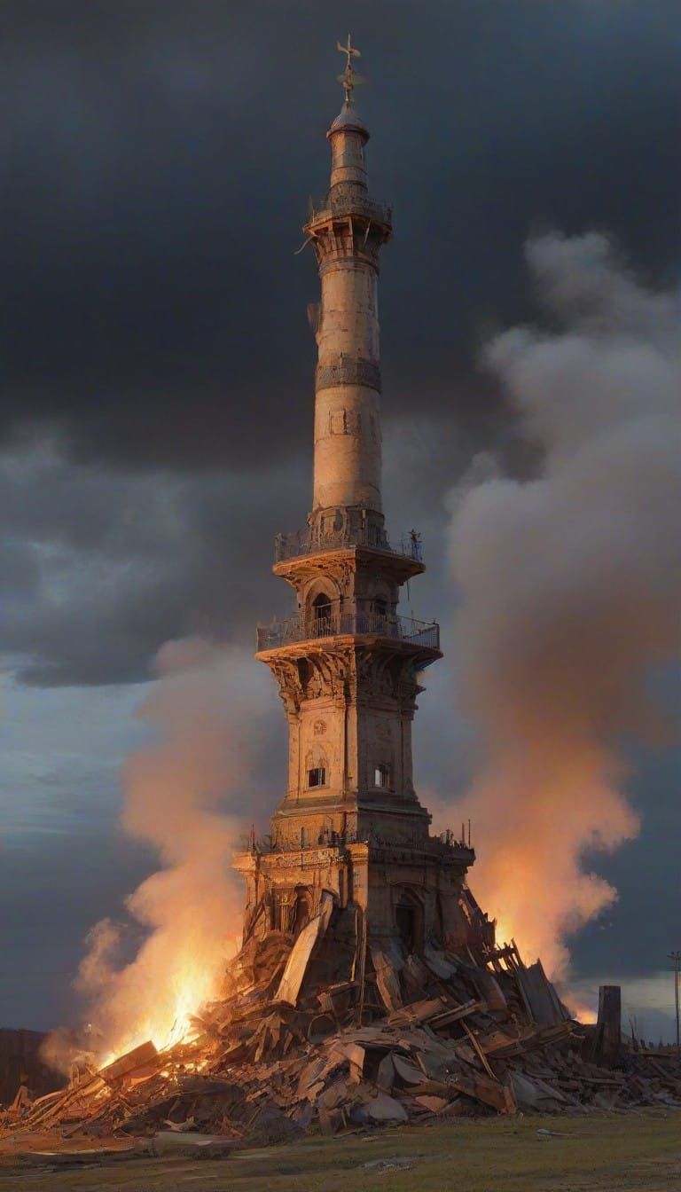 Constructivist Pillar of Cloud and Fire in Vibrant Abstracti...