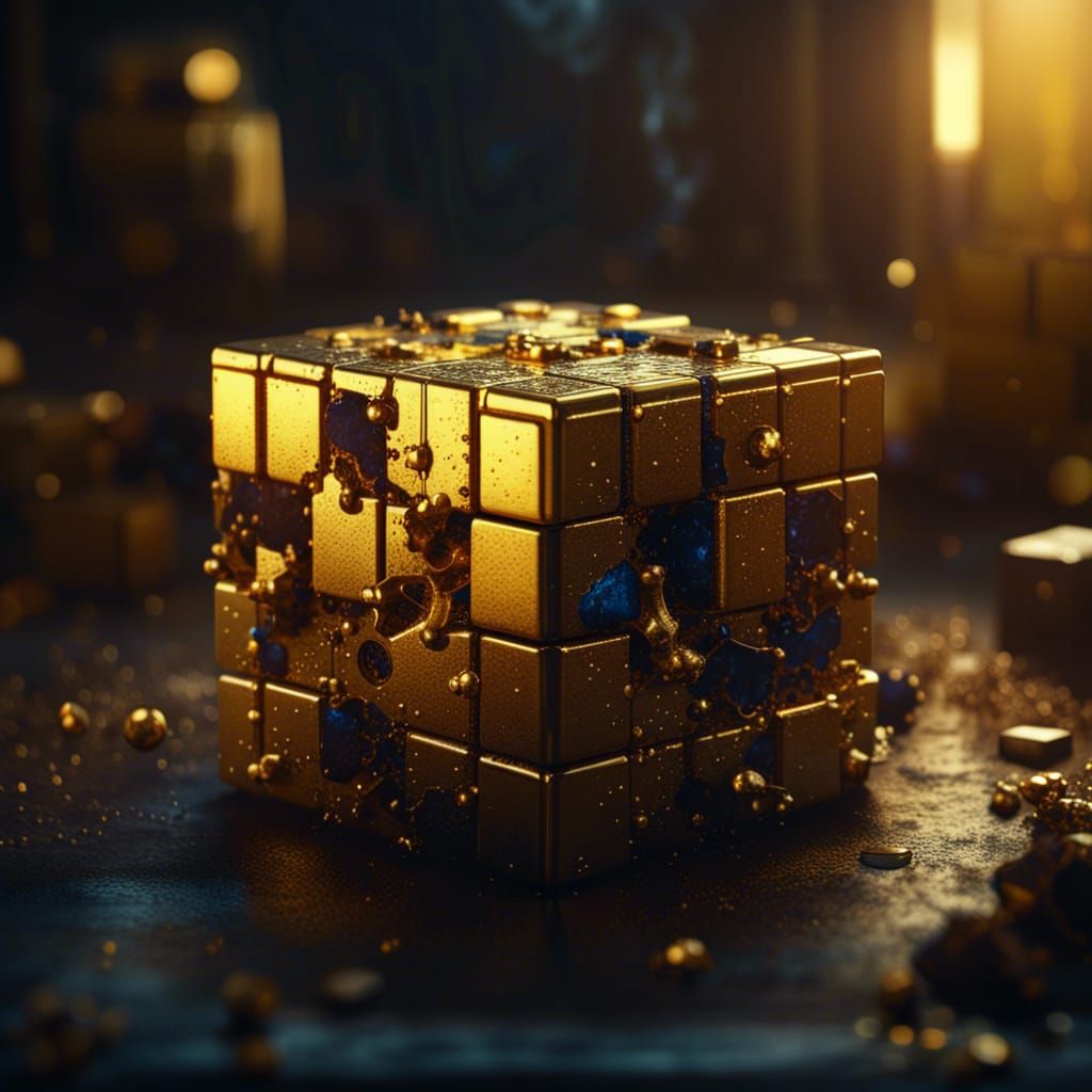 Golden Rubik's Cube Detailed Matte Painting
