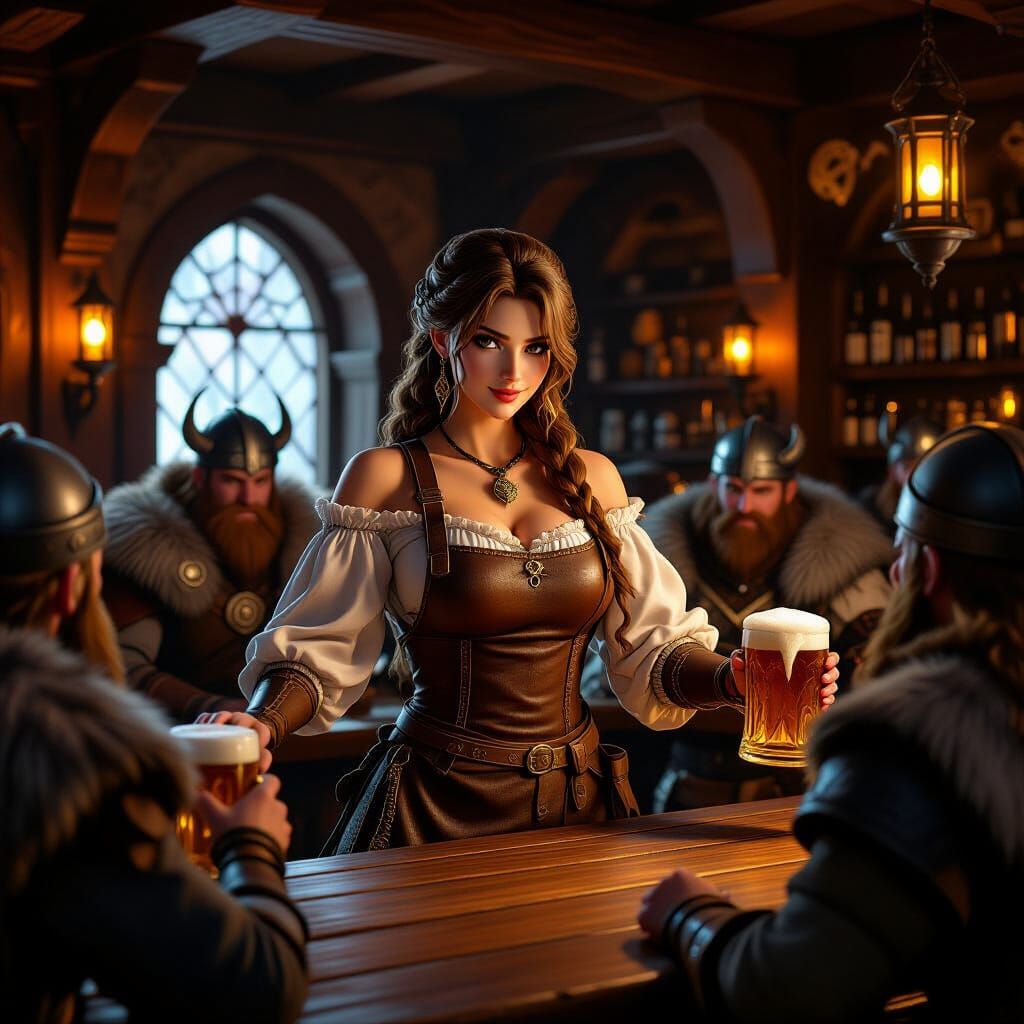 Viking Tavern Scene in Anime-Inspired 3D Art Style