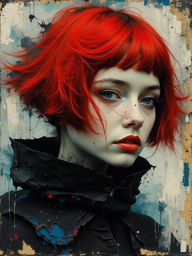 Gothic Woman Portrait with Impasto and Grunge Textures