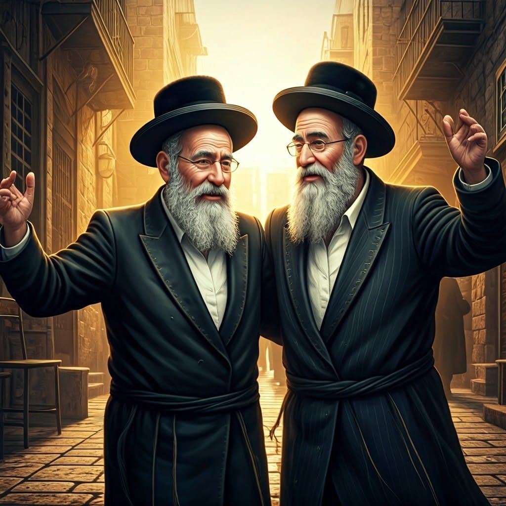 Hasidic Men Dancing in Jerusalem: Hyperrealistic Concept Art