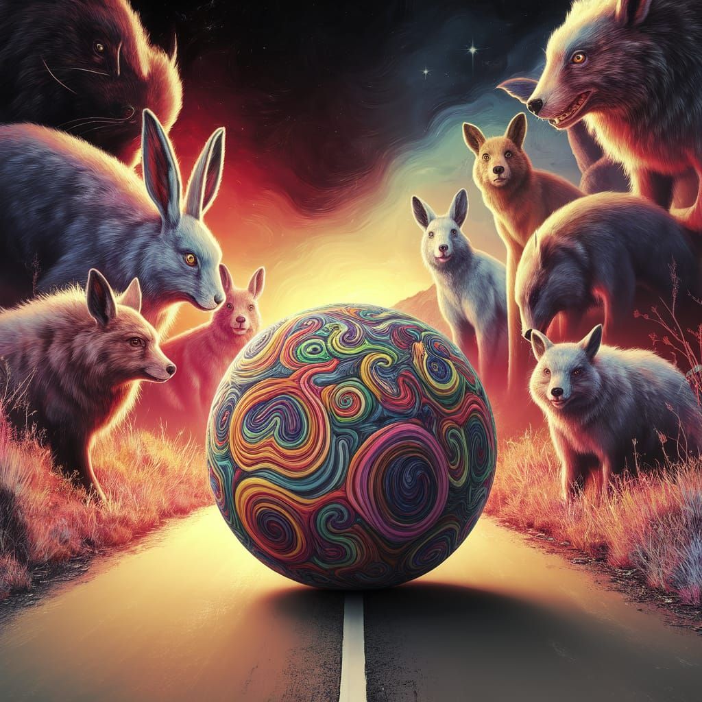 Surreal Cosmic Dough Creature Rolls by Road in Cel-Shaded Ae...