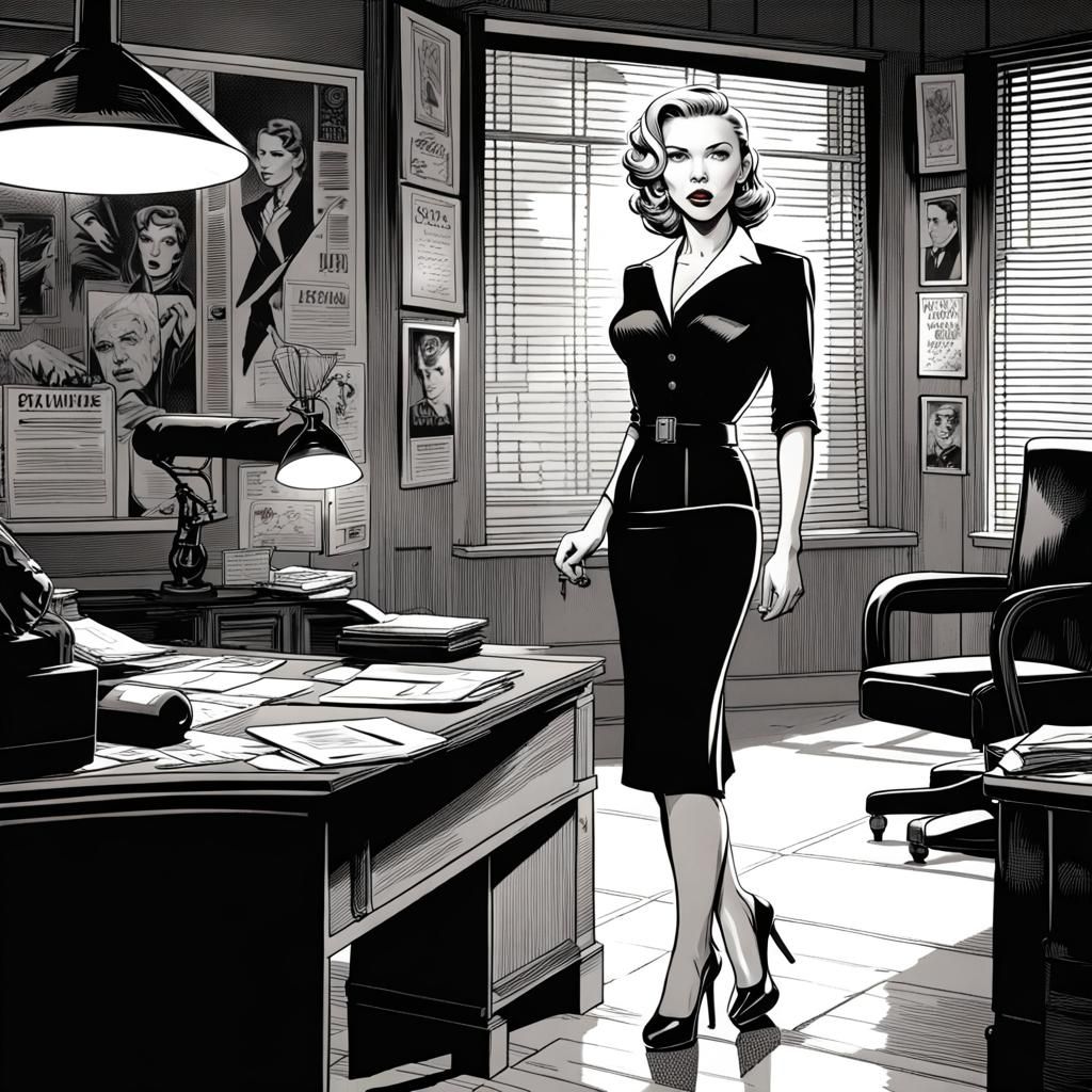 Scarlett Johansson as 1940s Film Noir Femme Fatale