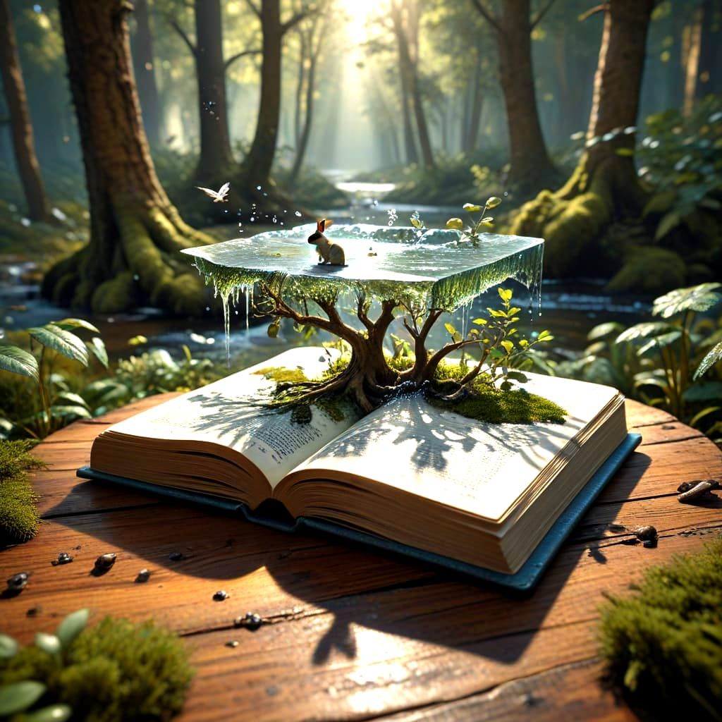Surreal Book Opens to Vibrant Forest Scene