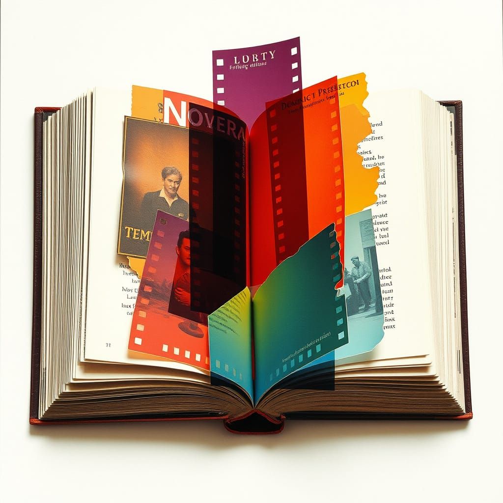 Open Book Collage with Film Strips and Paper Textures