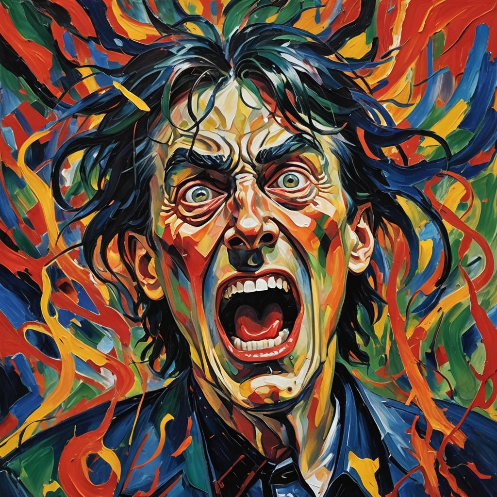 Expressionist Portrait of a Screaming Maniac