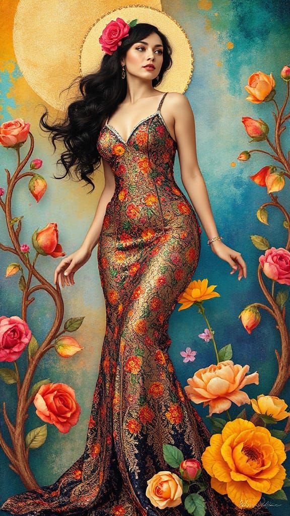 Ethereal Beauty in Vibrant Art Nouveau Style