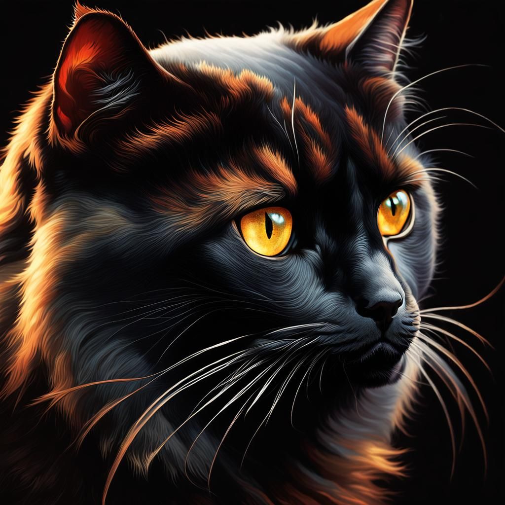 Cat's Mirrored Eyes Reflecting Nebulas, Caravaggio Style