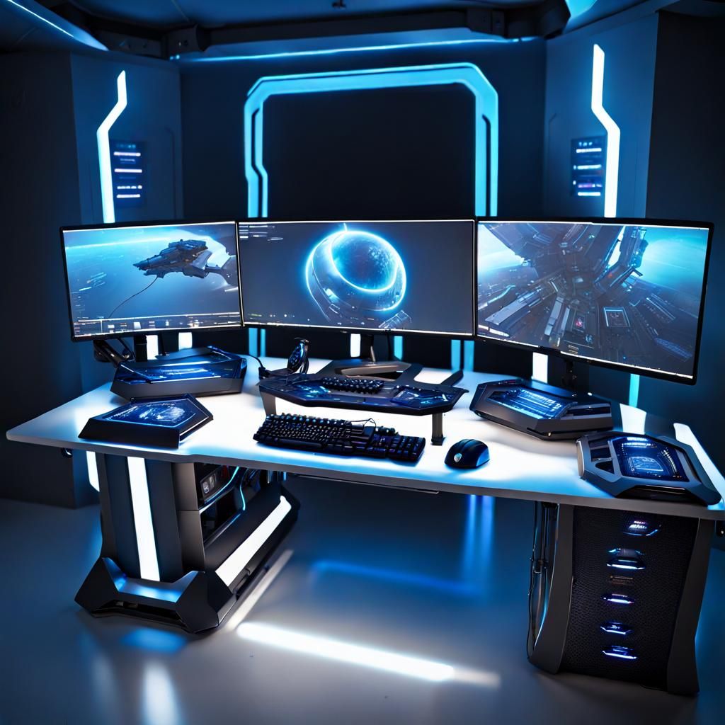 Sci-Fi Gaming Desktop in Hyper-Realistic 3D Rendering