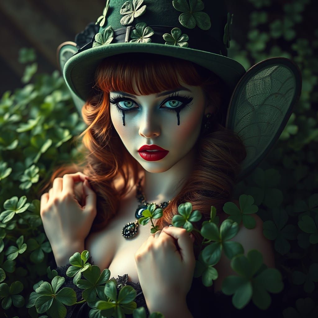 Ethereal Leprechaun Fairy in Dark Gothic Pin-up Style