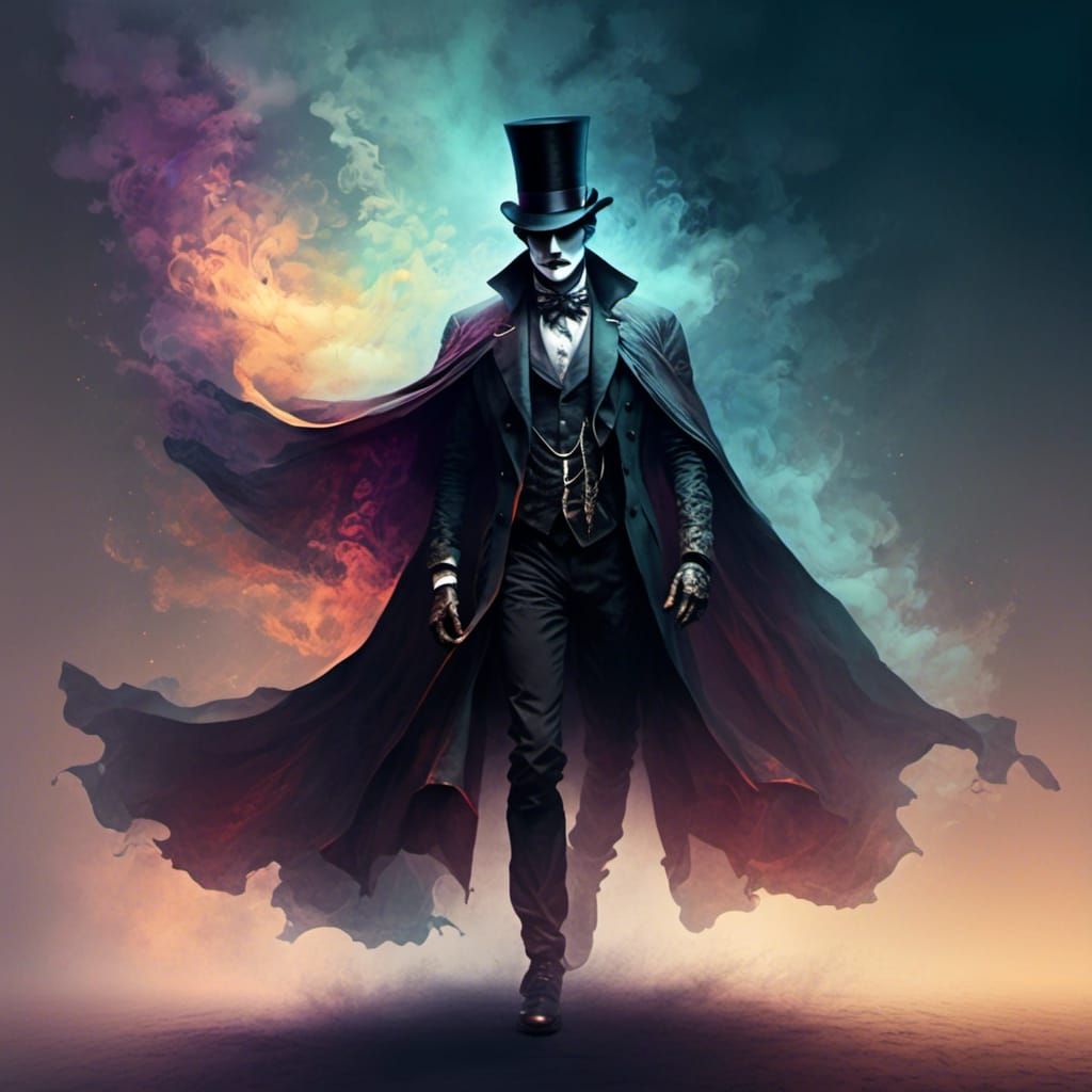 Mysterious Smoky Man in Top Hat and Cape