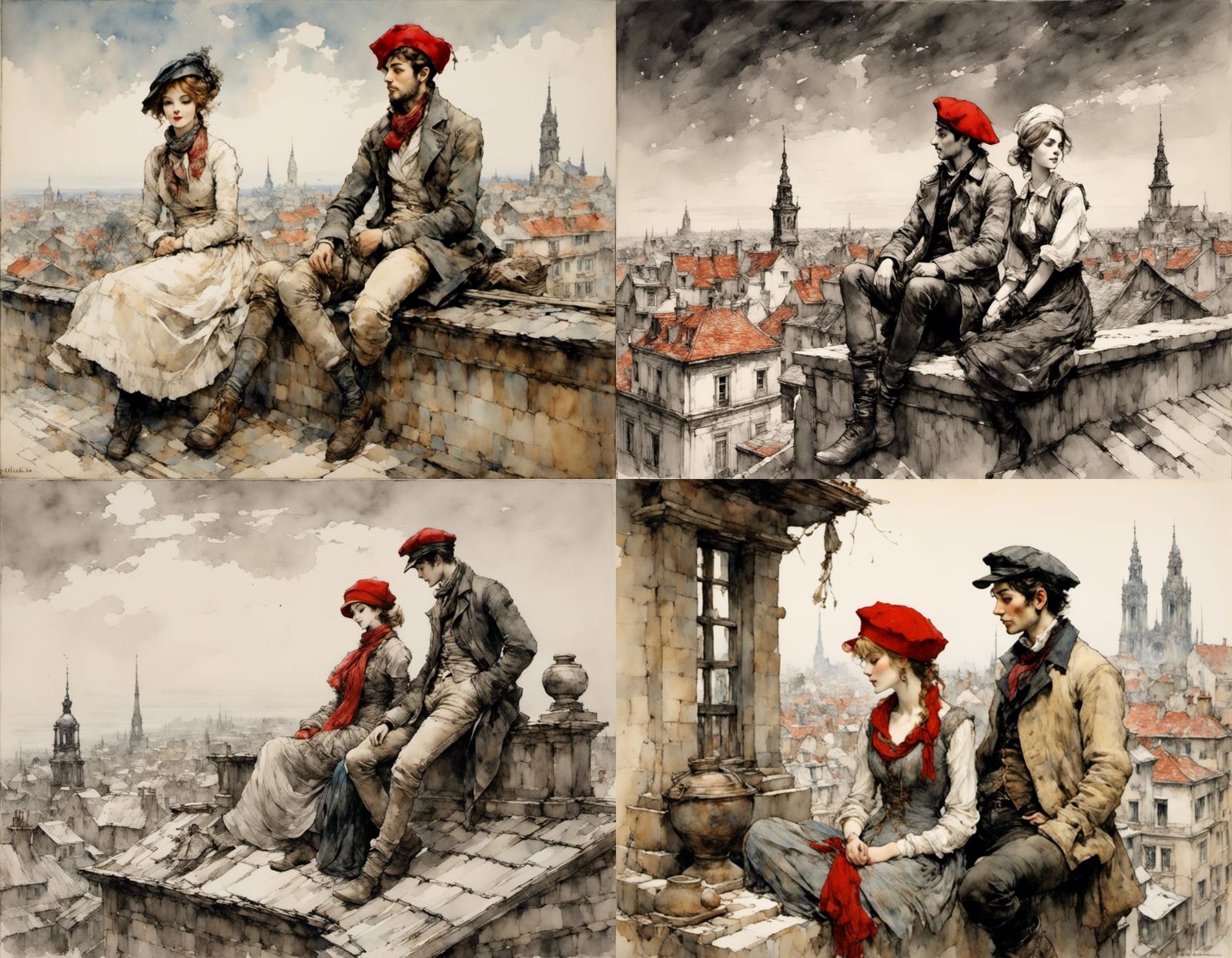 Romantic Rooftop View in Paris, Black and White