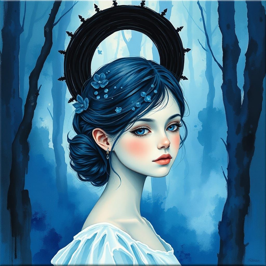 Ethereal Forest Goddess in Gouache Masterpiece