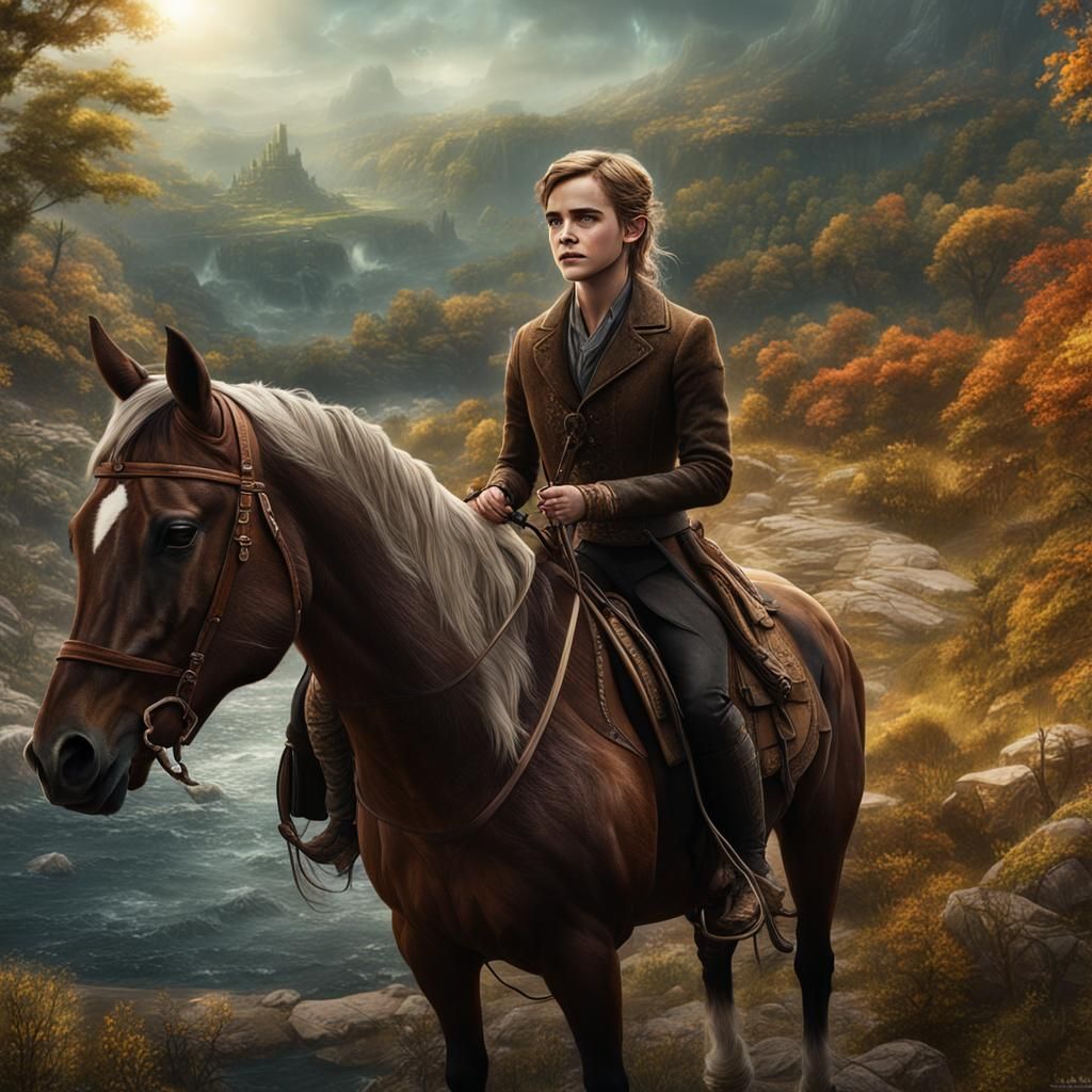 Emma Watson Rides Horse in Fantasy Art