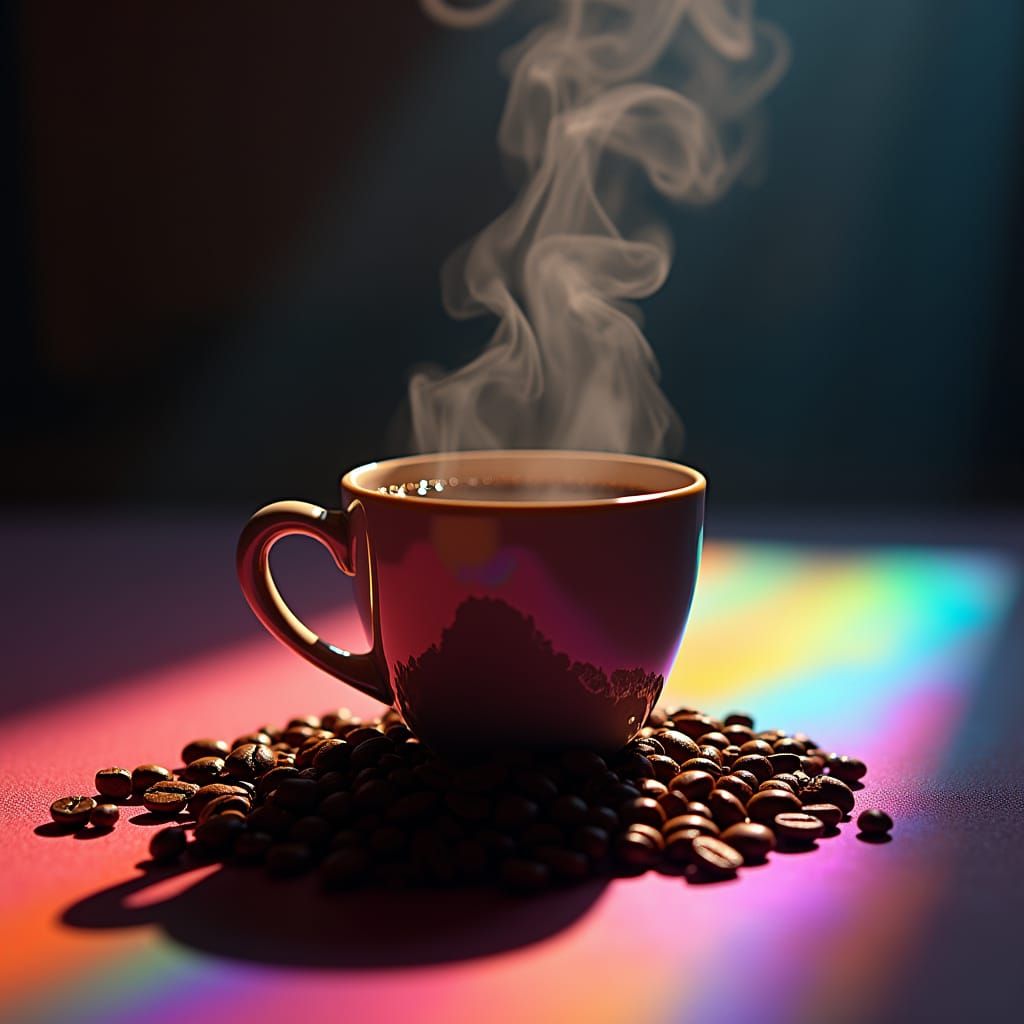 Steaming Coffee Cup Still Life in Hyperrealistic Style