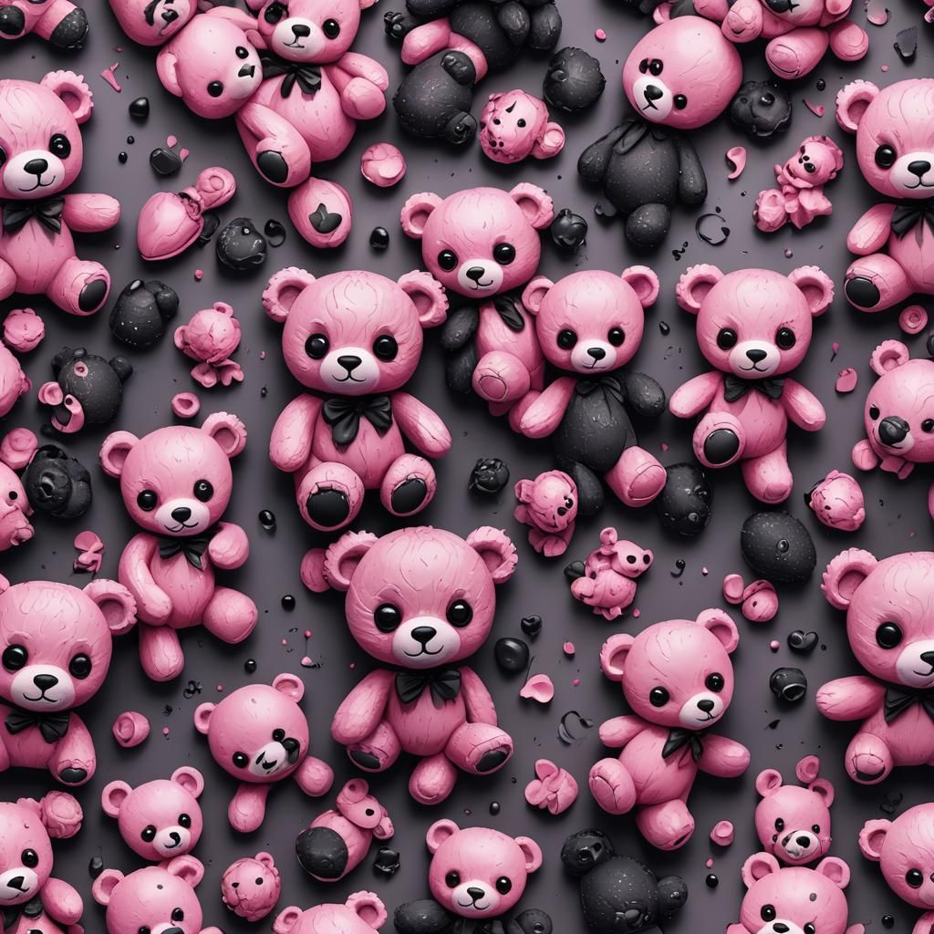 Cute Pink and Black Teddy Bear Drawing