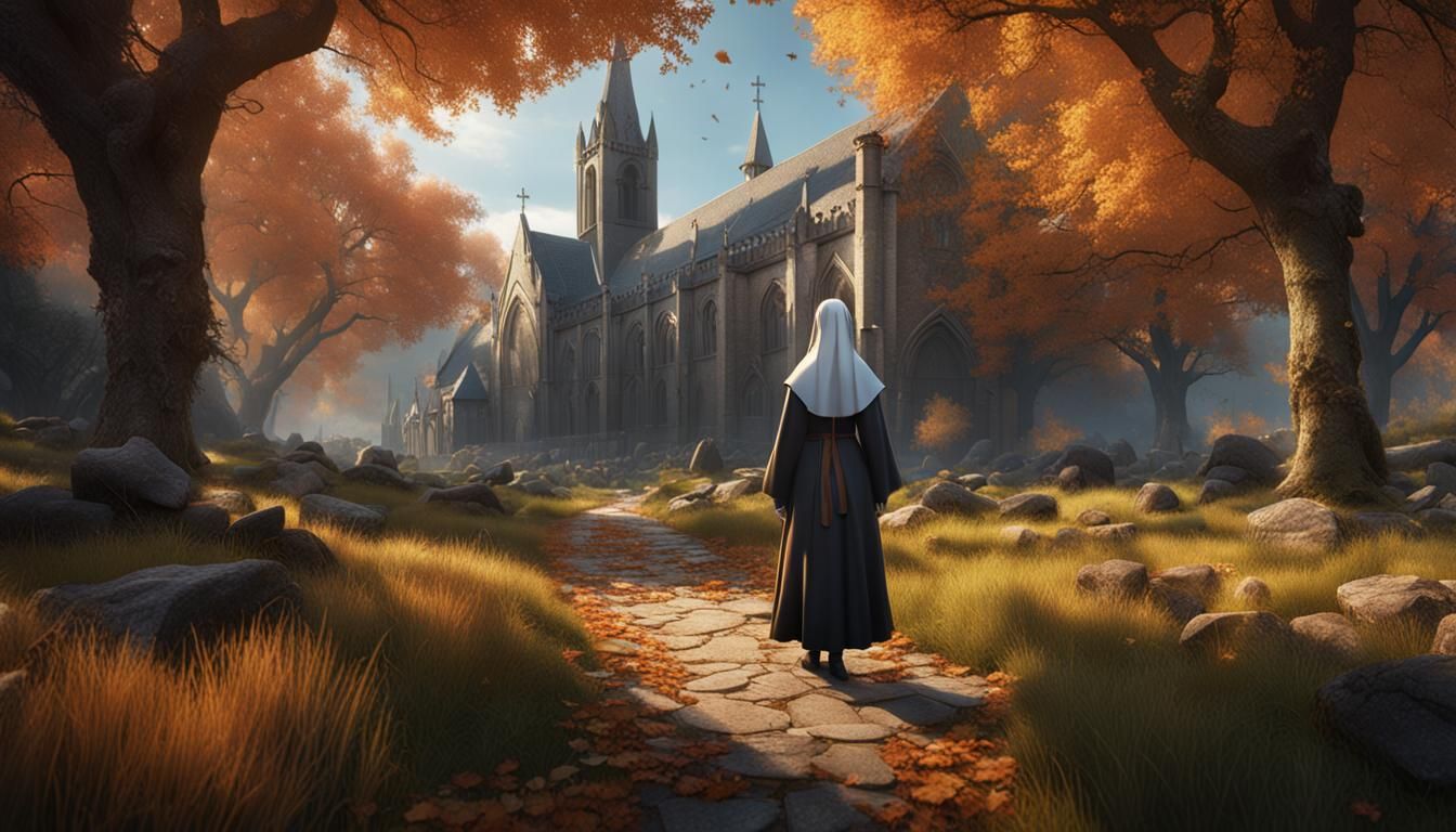 Young Nun in Autumnal Fantasy Art