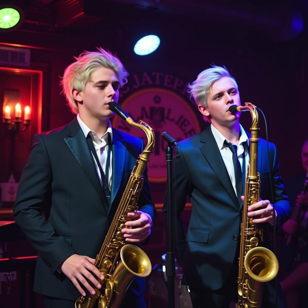 Jazz Singers on Cabaret Stage in Futuristic Style