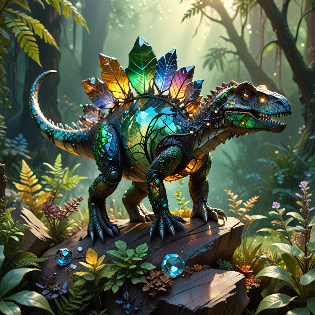 Magical Gemstone Realm Unfolds Under Vibrant Sunset