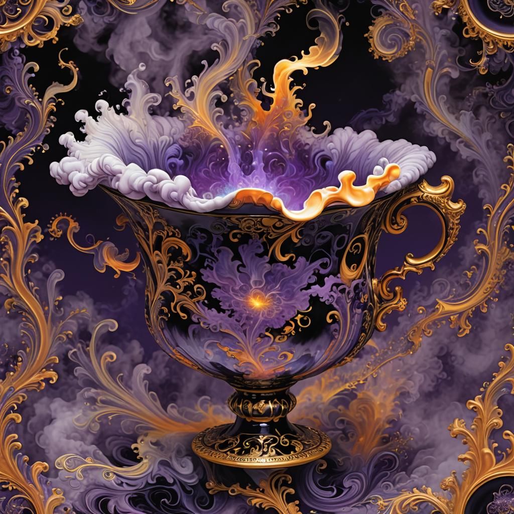 Mandelbrot Set Swirling in Ornate Cup