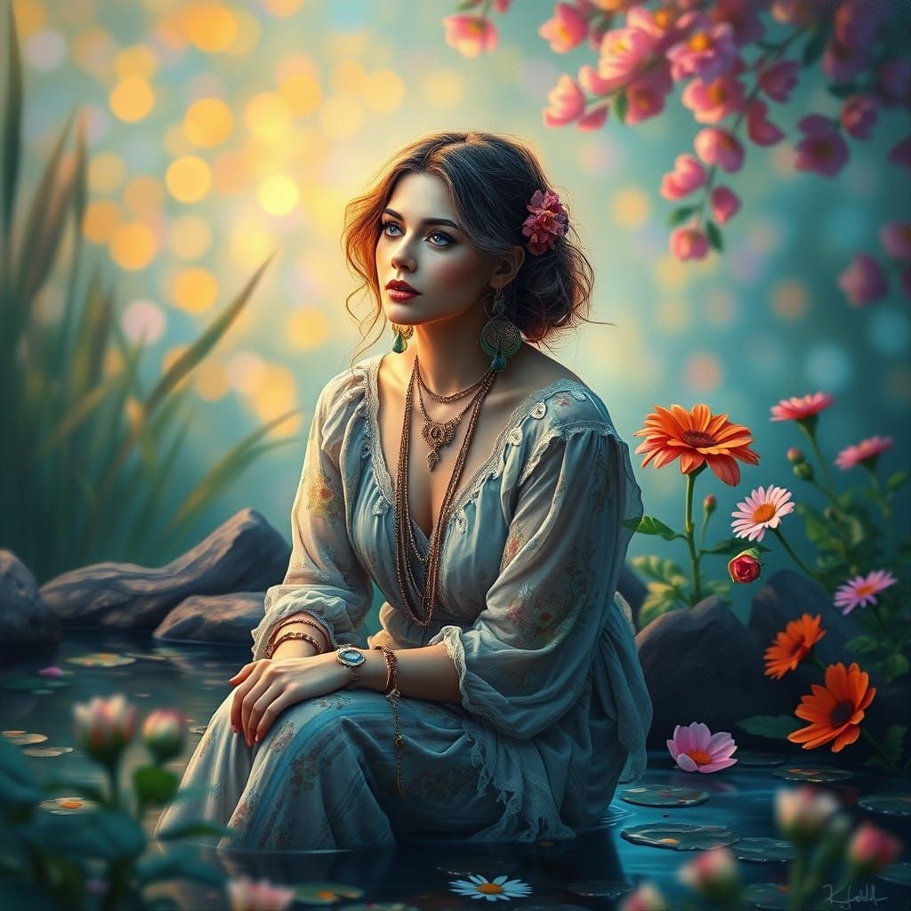 Ethereal Boho Goddess in Hyperrealistic Brushstrokes