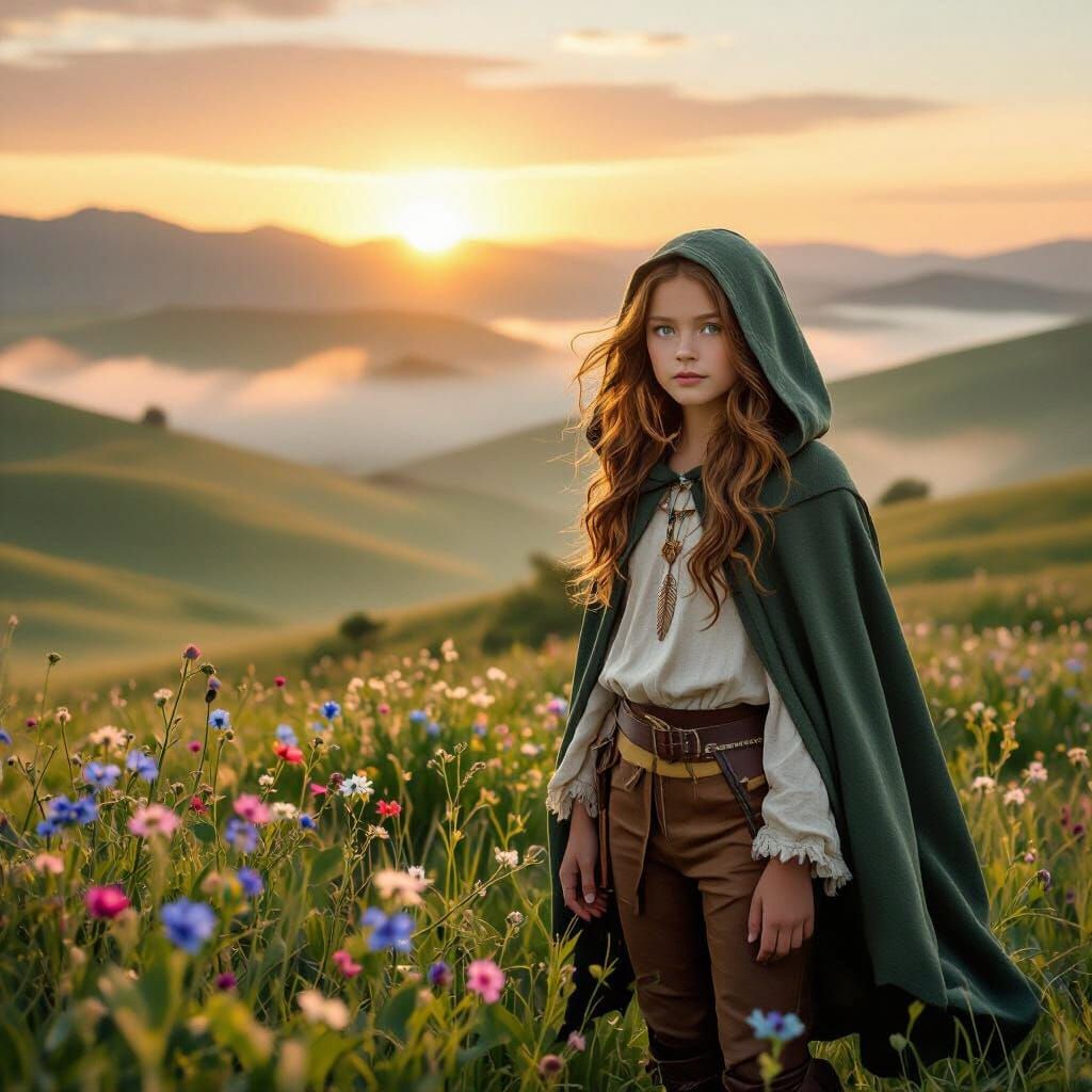 Cinematic Sunrise Over Elyndra's Emerald Hills with Aira