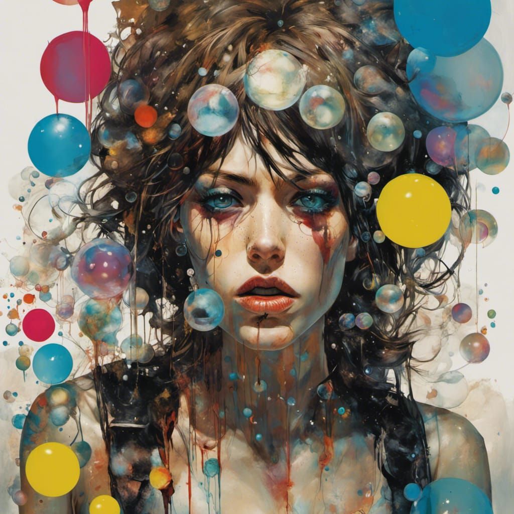 Delirious Woman with Soap Bubbles in Punk Style
