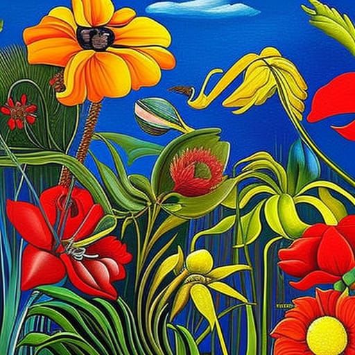 Psychedelic Floral Portrait in Expressionist Style