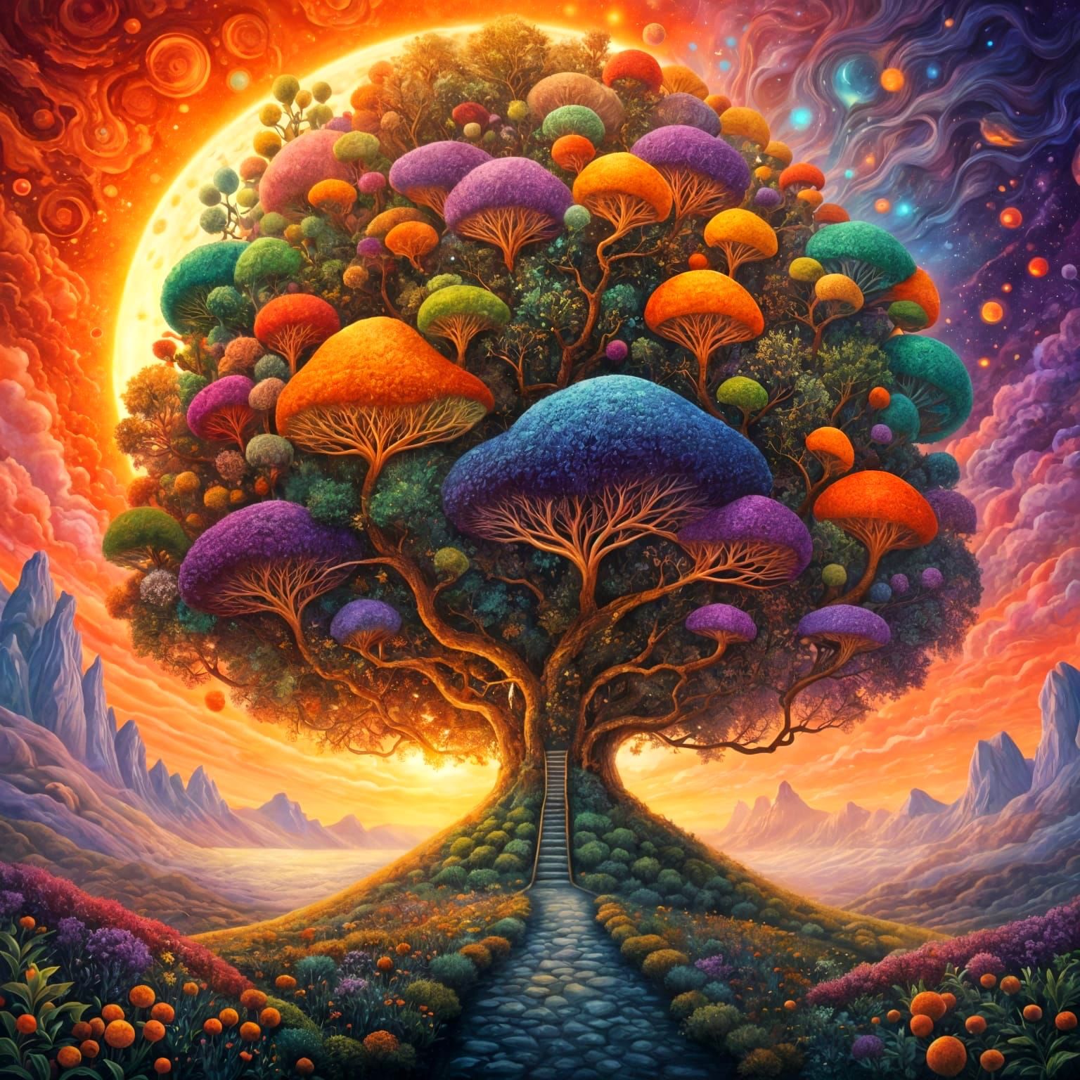 Surreal Alien Plant Blooms in Vibrant Triadic Colors