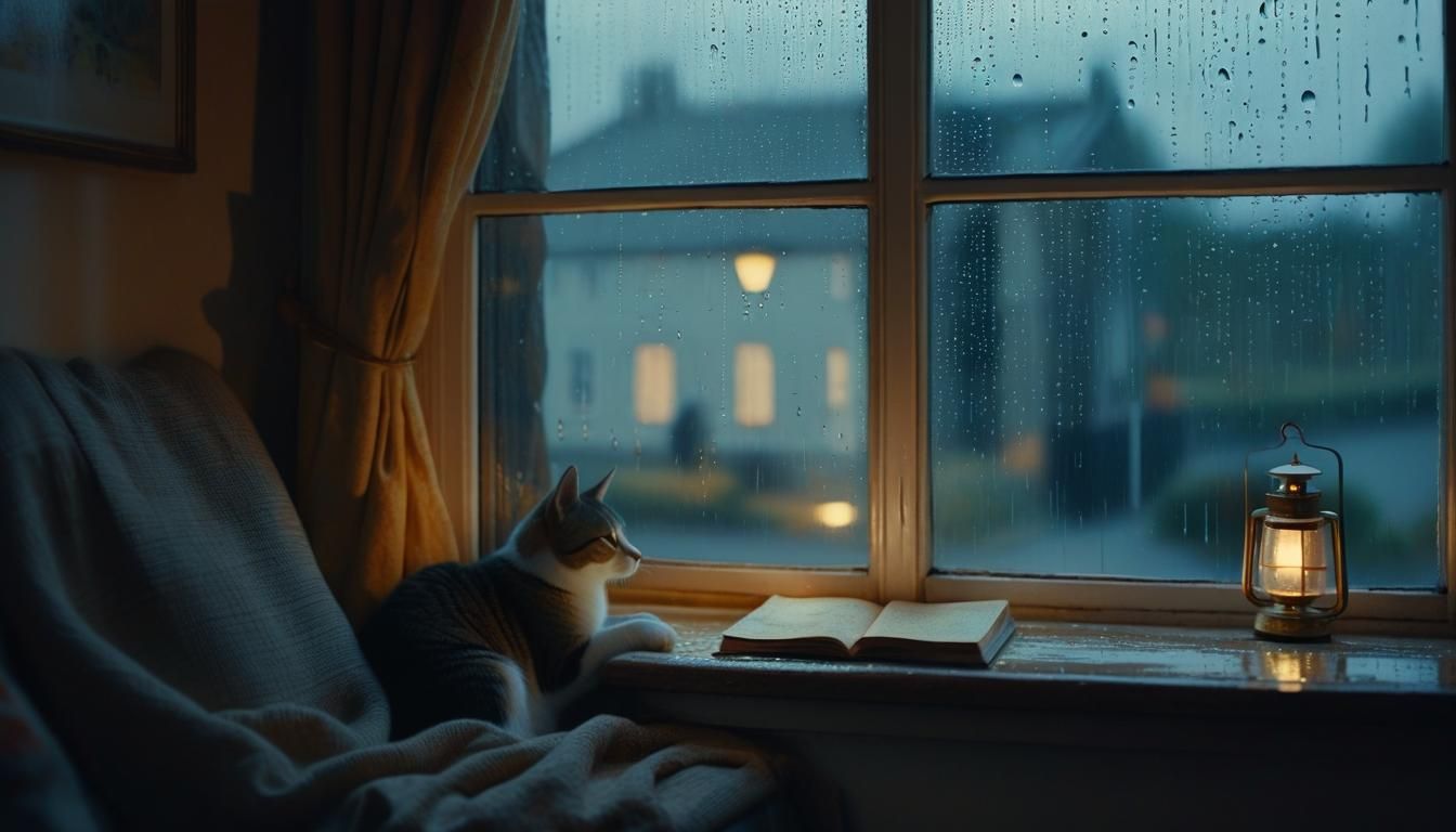 Cozy Rainy Night Nook as Oil Painting