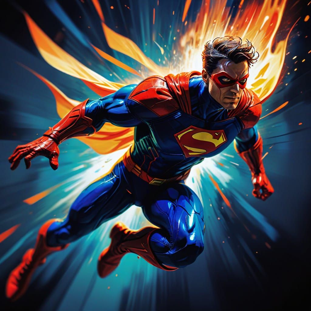 Superhero in Flight: Graphic Novel Style Artwork