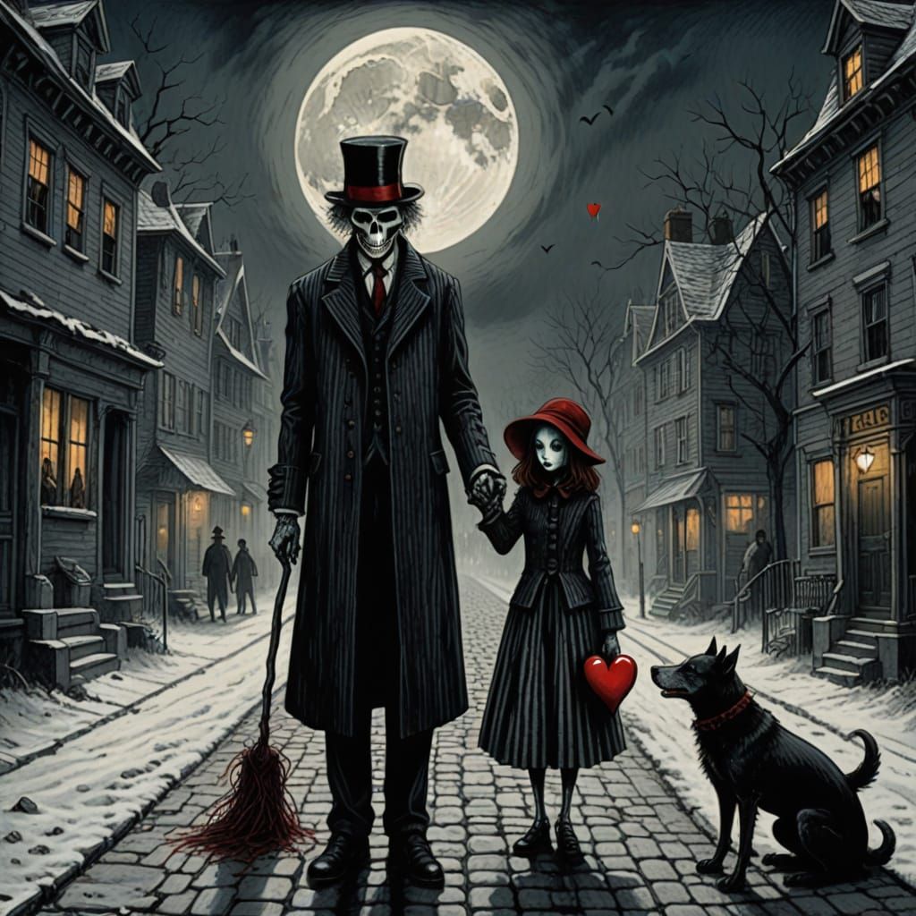 Macabre Gothic Romance Illustration in Edward Gorey Style