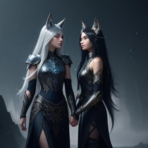 Ethereal Starry Expanse: Two Women in Digital Painting