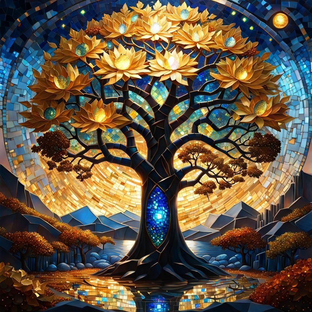 Iridescent Magic Tree of Worlds Mosaic