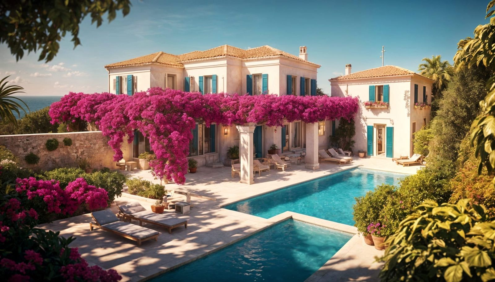 Sun-Drenched Mediterranean Villa with Bougainvillea