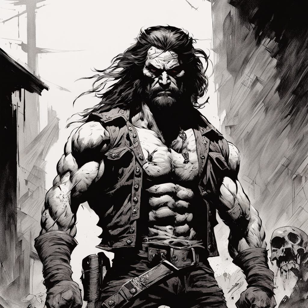 Outlaw Biker Wields Shotgun in Frazetta Style