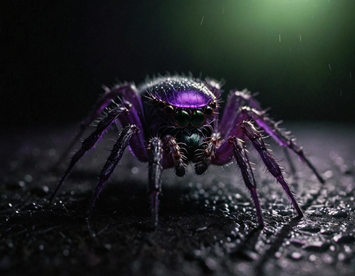 Cinematic Purple Spider in Moody Macro Photography