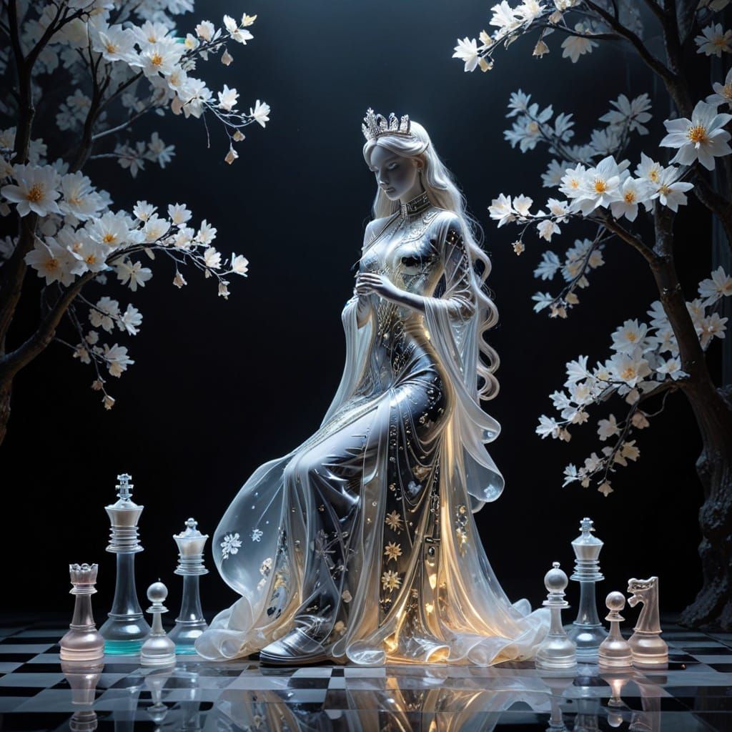 Oriental Beauty and Chess Pieces in Modern Painting