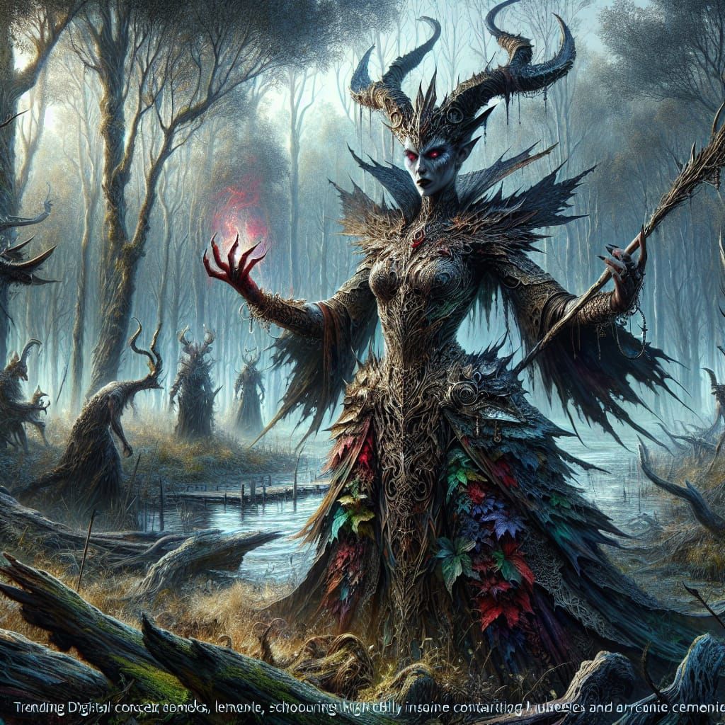 Demonic Enchantress in Dark Marshland, Matte Painting