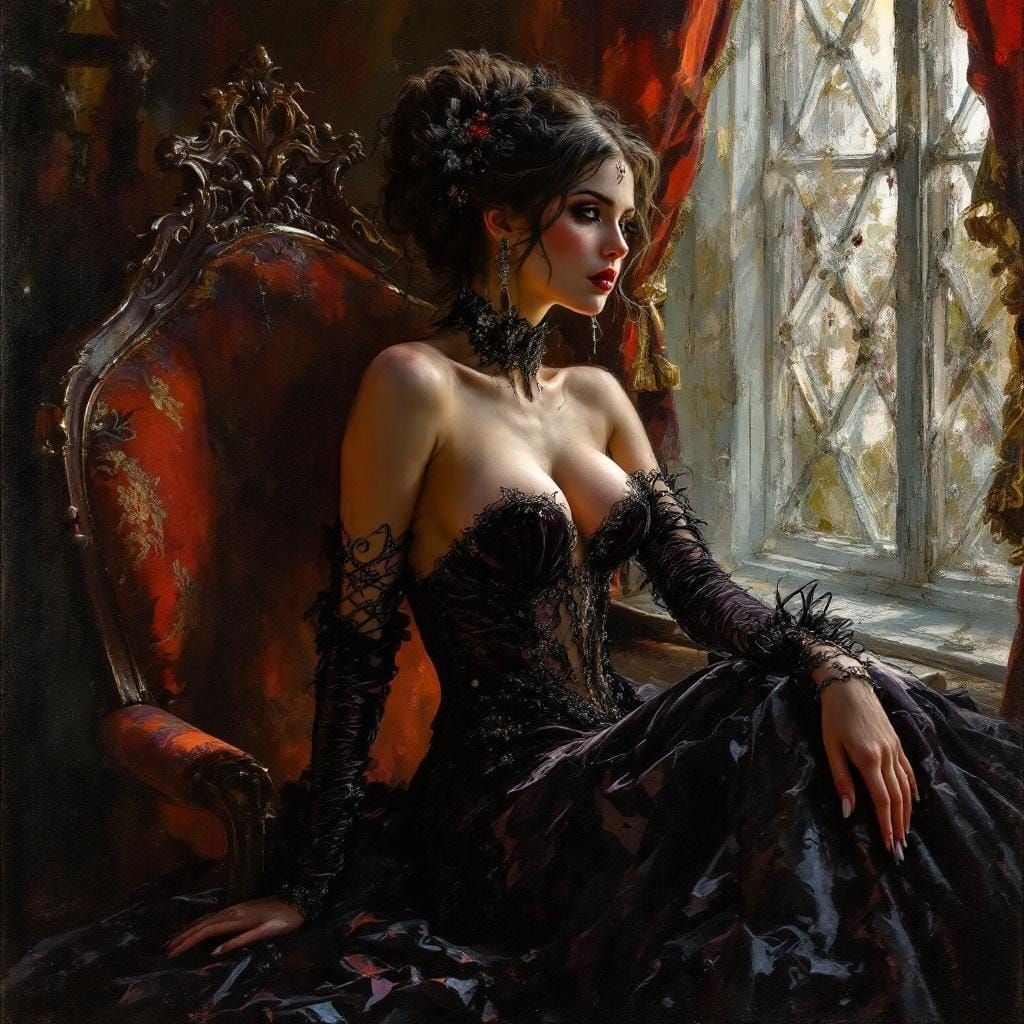 Mysterious Countess Posing in Impressionistic Portrait